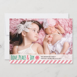 Tarjeta Festiva Love Peace Joy   Saludo fotográfico de vacaciones