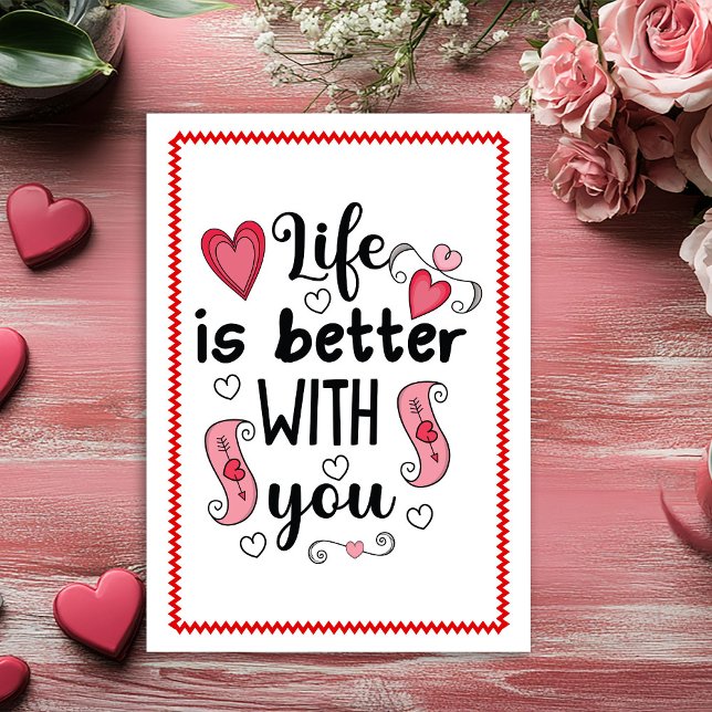 Tarjeta Festiva Love Quote Hand Drawn Valentine Card Red Black  (Love Quote Hand Drawn Valentine Card Red Black Sketch)