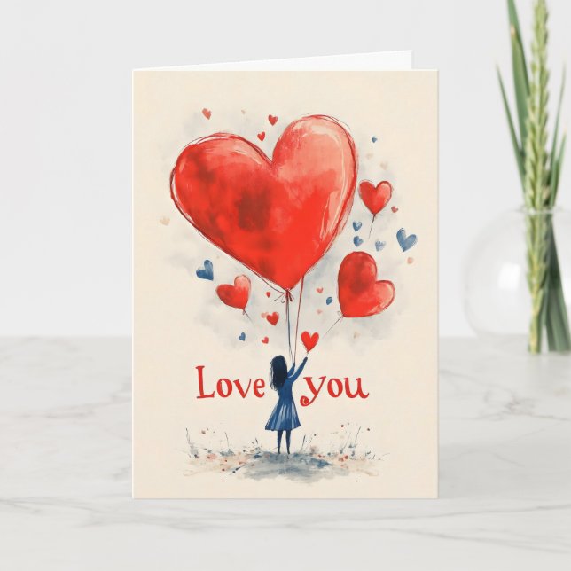 Tarjeta Festiva Love You Girl Red Balloons (Anverso)