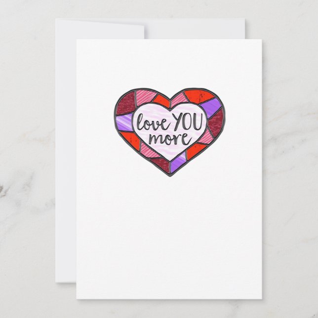 Tarjeta Festiva Love You More Stained Glass Heart Mosaic Artistic  (Anverso)