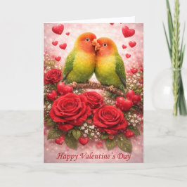 Tarjeta Festiva Lovebirds & Roses Valentine’s Day – Romantic