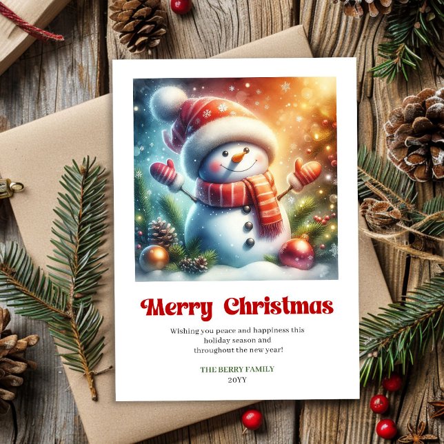 Tarjeta Festiva Lovely cartoon snowman watercolor Xmas card digit (Lovely cartoon snowman watercolor Xmas card editable)