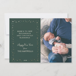 Tarjeta Festiva Lovely Forest Green Starry New Year Photo