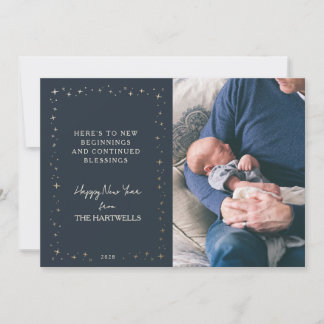 Tarjeta Festiva Lovely Navy Starry New Year Photo