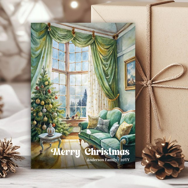 Tarjeta Festiva Lovely painted Christmas scene with festive glow (Lovely painted Christmas scene with festive glow)