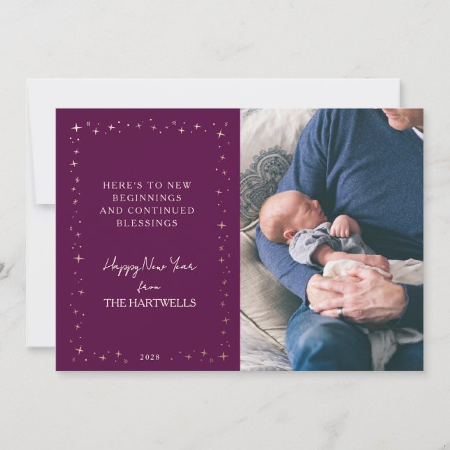 Tarjeta Festiva Lovely Plum Starry New Year Photo (Anverso)