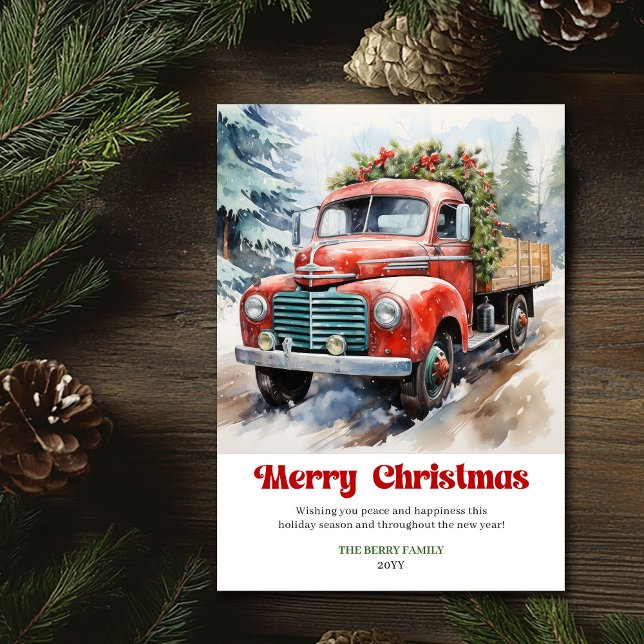 Tarjeta Festiva Lovely rustic Christmas scene watercolor holiday   (Lovely rustic Christmas scene watercolor holiday car)