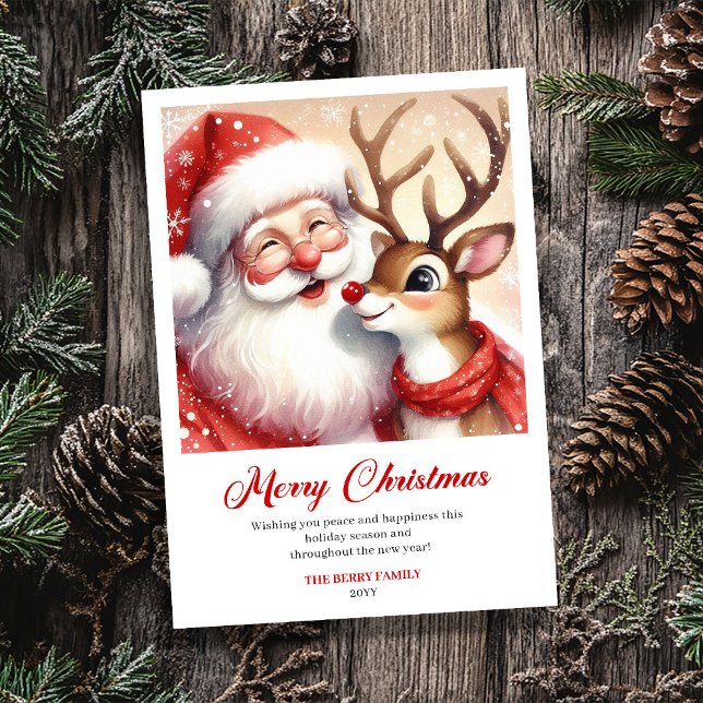 Tarjeta Festiva Lovely Santa Claus Rudolph Whimsical Christmas  (Lovely Santa Claus Rudolph Whimsical Christmas Greeting Card

)