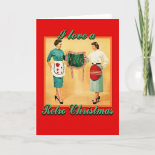 Tarjeta Festiva LoveRetroChristmasLadiesAprons-GreetingCard