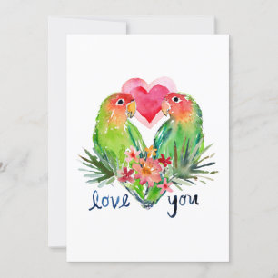Tarjeta Festiva LOVEY LOVEBIRDS Watercolor tropical Valentine