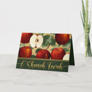 Tarjeta Festiva L'Shanah Tova Rosh Hashaná Manzanas Judías Verdes