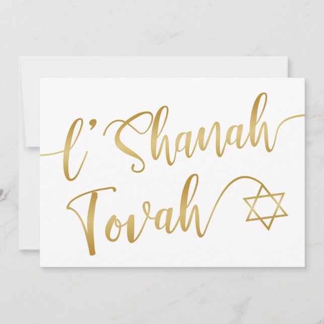 Tarjeta Festiva L'Shanah Tovah Rosh Hashanah Guión de oro Blanco (Anverso)