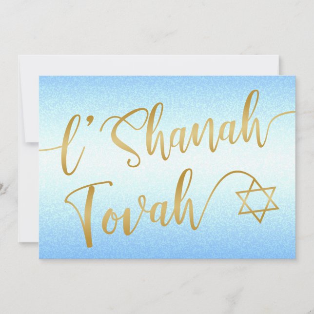 Tarjeta Festiva L'Shanah Tovah Rosh Hashanah Letra Dorada Azul (Anverso)