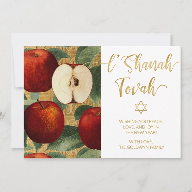 Tarjeta Festiva L'Shanah Tovah Rosh Hashanah Manzanas Judías Blanc (Anverso)