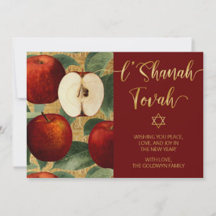 Tarjeta Festiva L'Shanah Tovah Rosh Hashanah Manzanas Judías Rojas