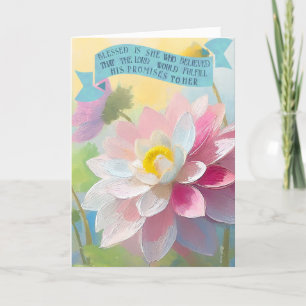 Tarjeta Festiva Lucas 1:45, Dahlia Flor, Biblia Verses Día de la M
