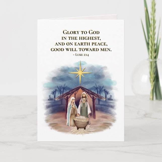 Tarjeta Festiva Lucas 2:14 Gloria a Dios en la mayor Natividad (Anverso)