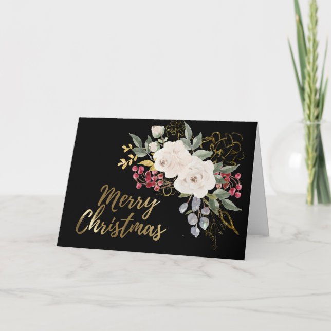 Tarjeta Festiva Lucas 2:14 Gloria a Dios Navidades Florales Elegan (Anverso)
