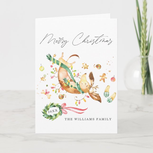 Tarjeta Festiva Luces adorables de perros felices Navidades de Dac (Anverso)