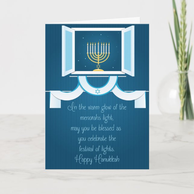 Tarjeta Festiva Luces brillantes de Hanukkah (Anverso)