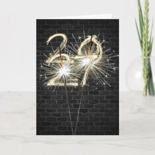 Tarjeta Festiva Luces de bengala para Año Nuevo 2027 en ladrillo