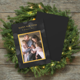 Tarjeta Festiva Luces de Bokeh Oscuras Doradas Falsas Feliz Año Nu