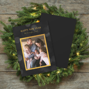 Tarjeta Festiva Luces de Bokeh Oscuras Doradas Falsas Feliz Año Nu