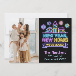 Tarjeta Festiva Luces de brillo de neón Año nuevo Mudanza de casa