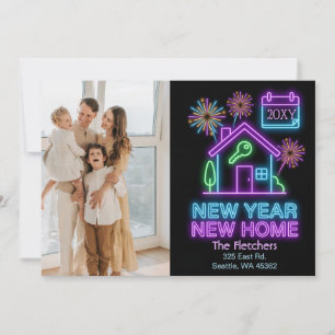 Tarjeta Festiva Luces de brillo de neón Año Nuevo Mudanza de casa