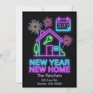 Tarjeta Festiva Luces de brillo de neón Año Nuevo Mudanza de casa