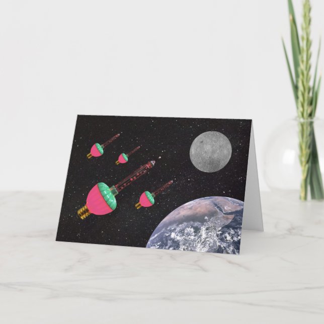 Tarjeta Festiva Luces de burbuja en el Personalizado espacial (Anverso)