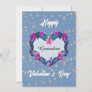Tarjeta Festiva Luces de Cadena Corazón en forma de Orquídea