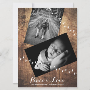 Tarjeta Festiva Luces de cadena Navidades de Paz y Amor Foto Mad