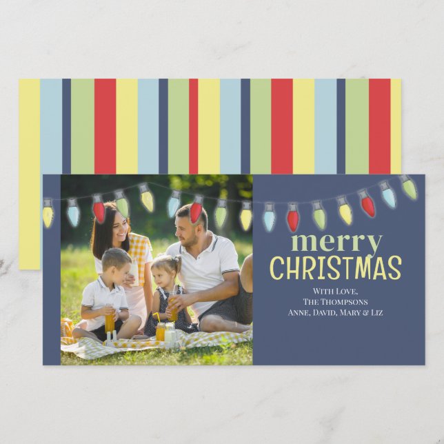 Tarjeta Festiva Luces de Cuerda de Fiesta Navideña Lindas (Anverso / Reverso)