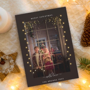 Tarjeta Festiva Luces de Cuerda Elegantes y Rústicas Marco Foto Pe