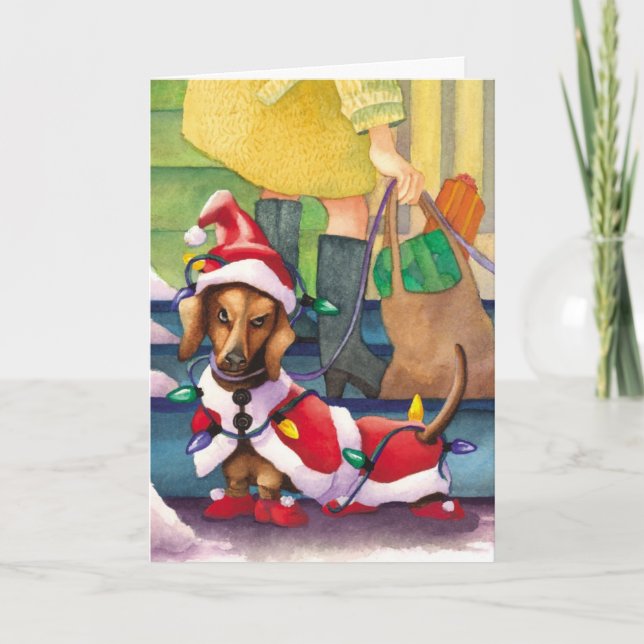 Tarjeta Festiva Luces de Dachshund - Navidades divertidos (Anverso)