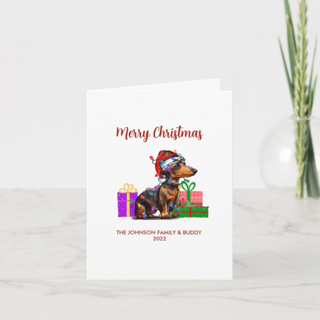Tarjeta Festiva Luces de Dachshund y Navidades (Anverso)