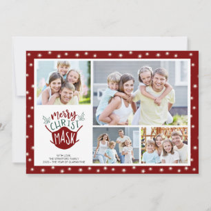 Tarjeta Festiva Luces de hadas COVID-19 FELIZ ChristMASK Rojo para