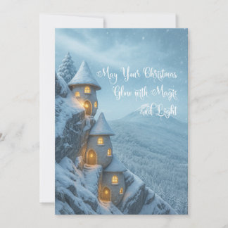 Tarjeta Festiva Luces de Hadas en los Acantilados de Invierno