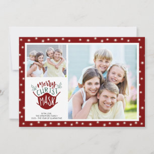 Tarjeta Festiva Luces de hadas rojas de COVID-19 FELIZ ChristMASK 