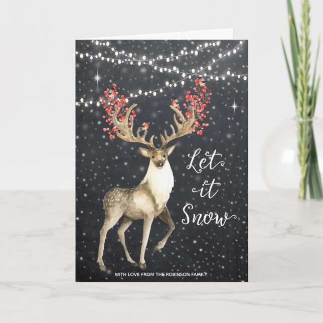 Tarjeta Festiva Luces de la nieve de los ciervos del invierno del (Anverso)