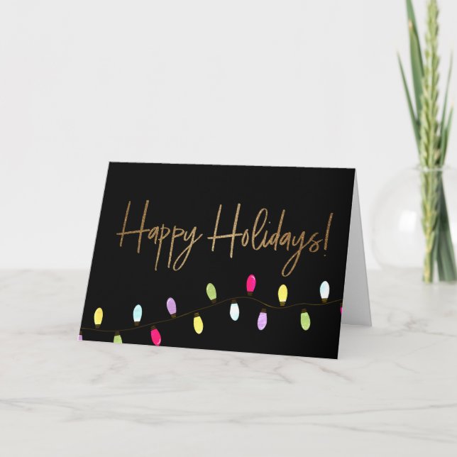 Tarjeta Festiva Luces de Navidades Business Gold Happy Holidays (Anverso)