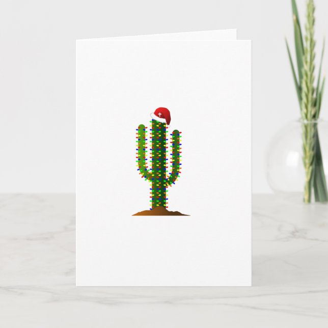 Tarjeta Festiva Luces de Navidades de Arizona Saguaro Cactus (Anverso)