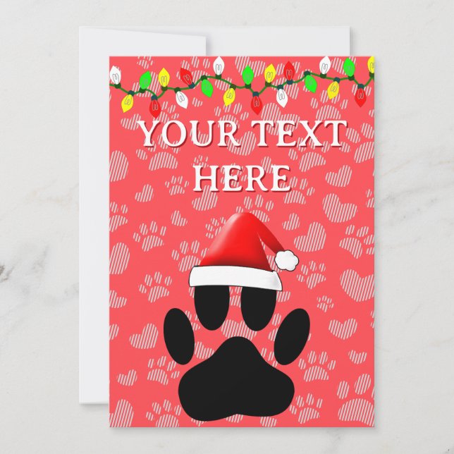Tarjeta Festiva Luces de Navidades de Dog Pawprint Santa Hat (Anverso)