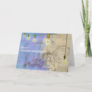 Tarjeta Festiva Luces de Steampunk Edison en un el día de San