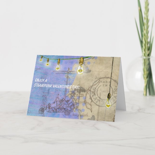 Tarjeta Festiva Luces de Steampunk Edison en un el día de San (Anverso)