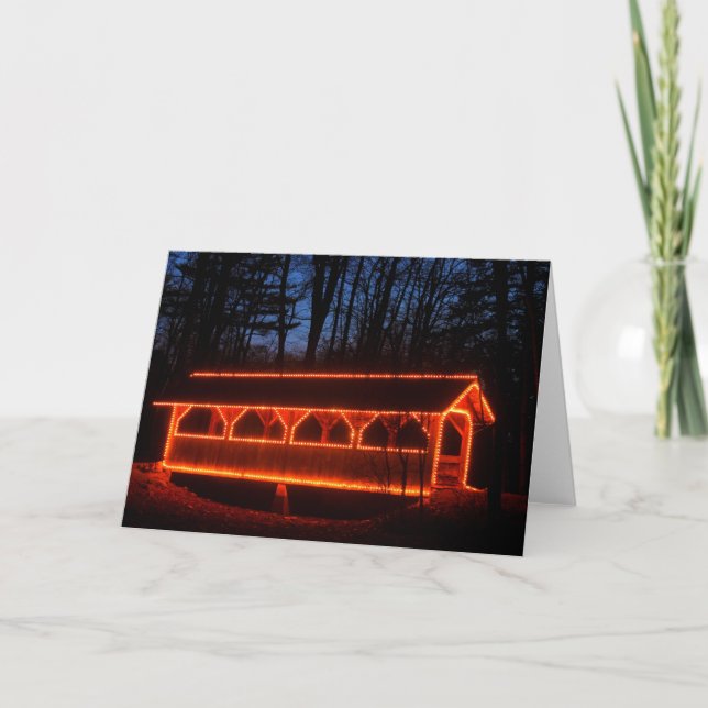 Tarjeta Festiva Luces de vacaciones de puente cubiertas (Anverso)