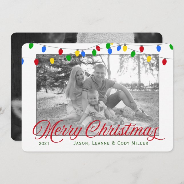 Tarjeta Festiva Luces modernas de Navidades de vacaciones | 2 Foto (Anverso / Reverso)