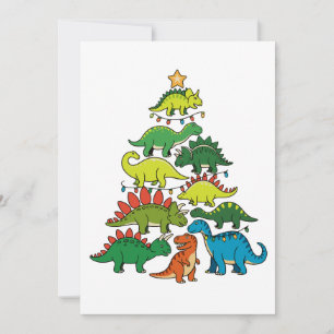 Tarjeta Festiva Luces Navideñas de árbol de T Rex Dinosaurio de Na