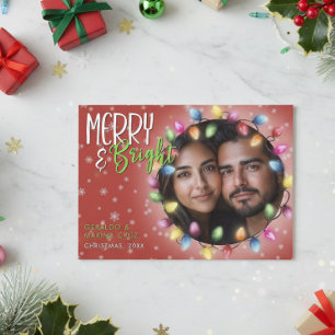 Tarjeta Festiva Luces Navideñas Modernas Alegres y Brillantes Roja